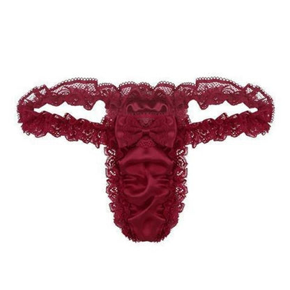 Men Ruffle Frilly Satin Panties Bowknot G Strings Thongs